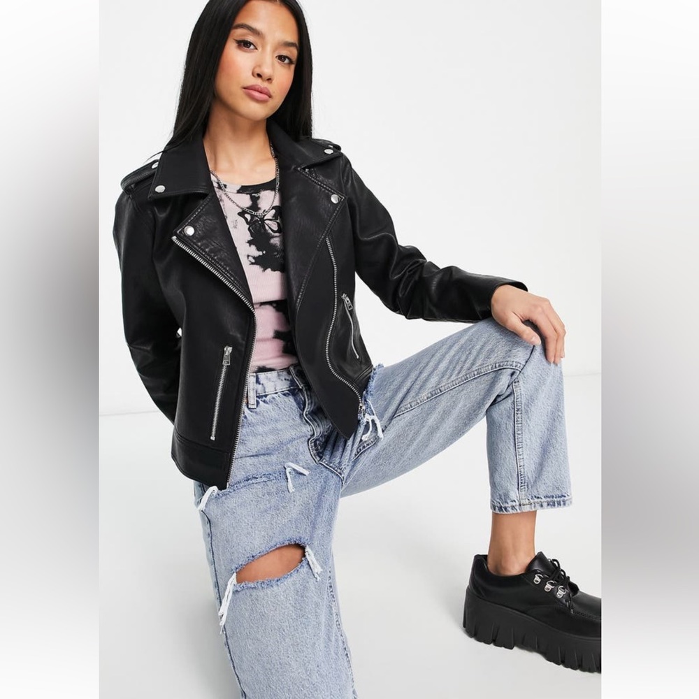 Topshop Faux Leather Black Moto Jacket